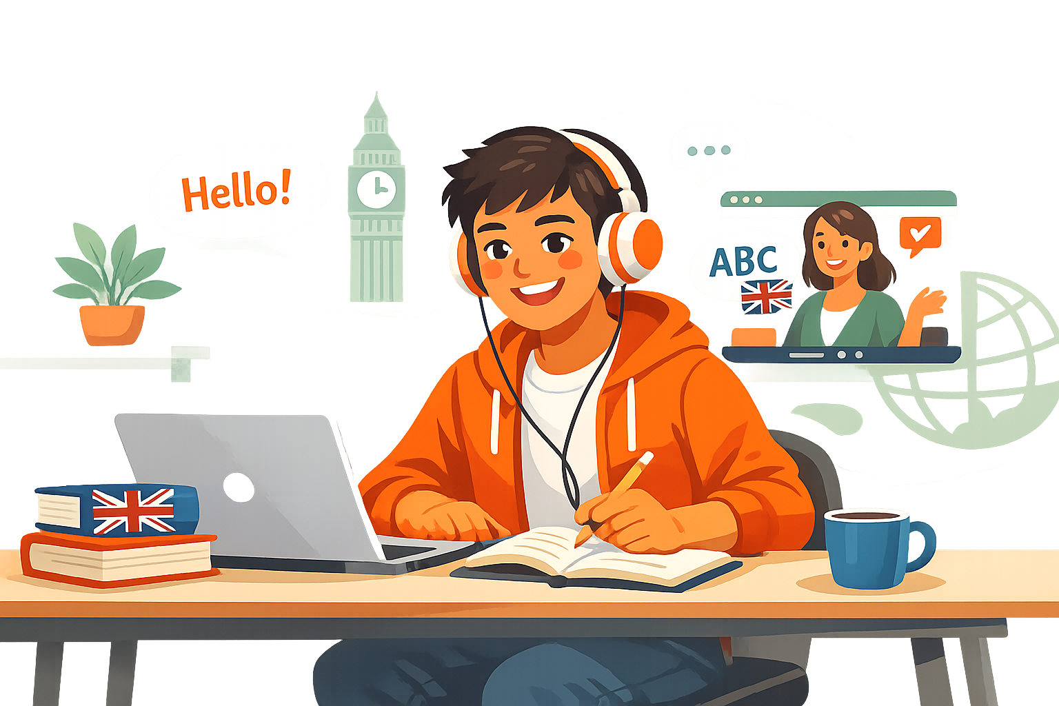 Student learning English with TilMenger